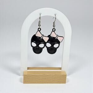 Cute & Spooky Black Skull Earring with Bow